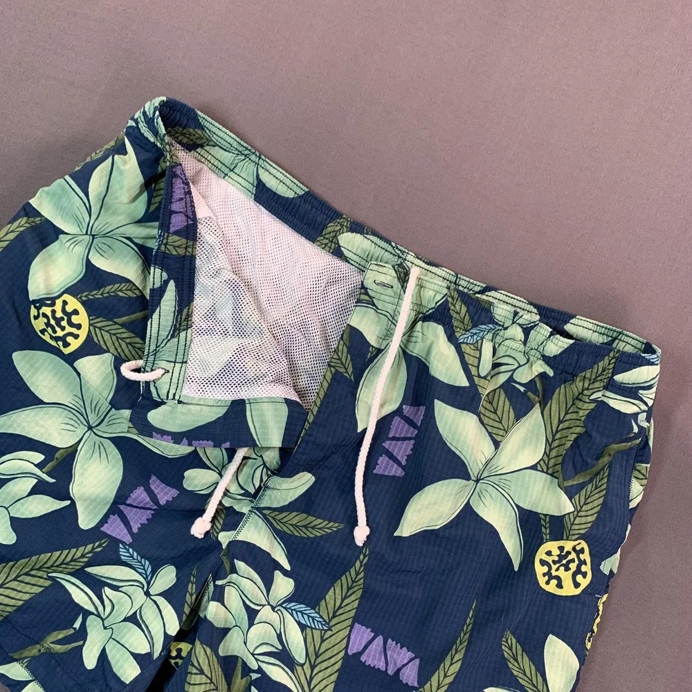Tommy Bahama Swim Trunks Mens 2XL Blue Hawaiian Floral Mesh Lined Drawstring 42